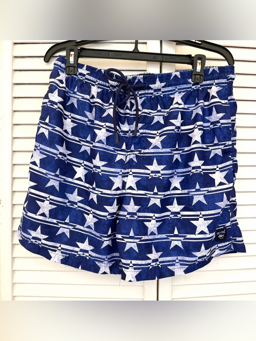 SPICY TUNA Men’s Navy Star Print Swim Trunks with Drawstring